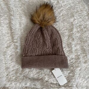 Nordstrom TAN HEATHER Wool Cashmere Blend Knit PomPom Beanie NEW MSRP $60
